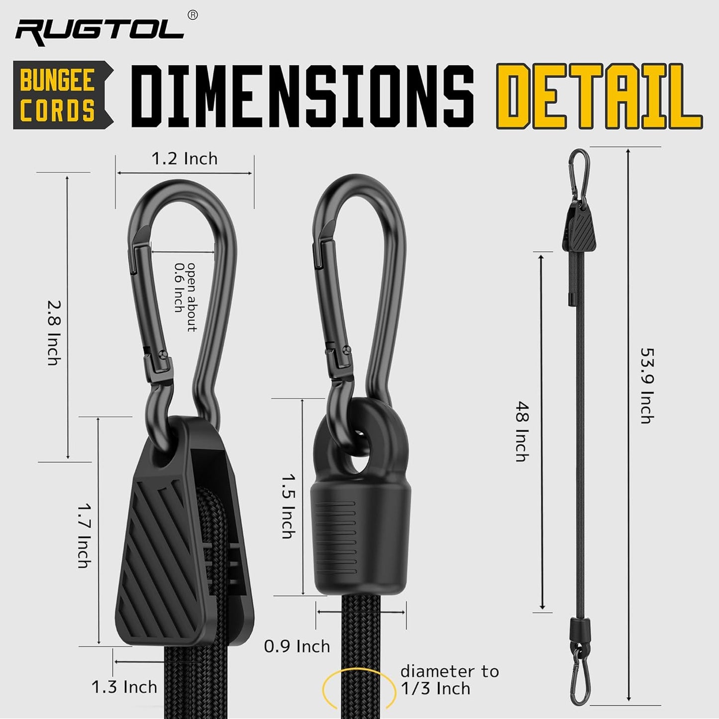 Bungee Cords with Hooks, Upgrade 48 inch Adjustable Bungee Cords with Carabiner Hooks, Easy to Adjust from 7 to 48 inch Elasticity UV-Resistance Bungee Straps Heavy Duty for Bike, Cargo, 4 Pack