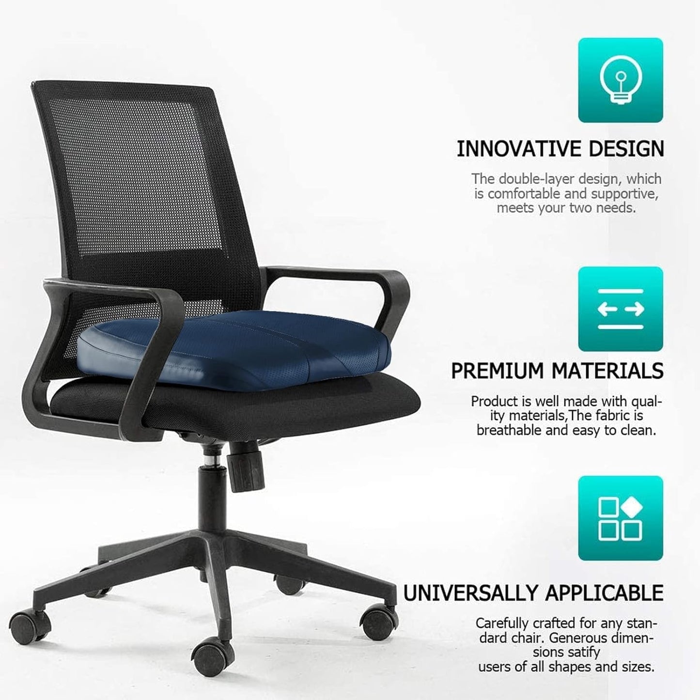 Leather Car Memory Foam Heightening Seat Cushion for Short People Driving,Hip(Coccyx/Tailbone) and Lower Back Pain Relief Butt Pillows,for Truck,SUV,Office Chair,Wheelchair,etc. (Blue