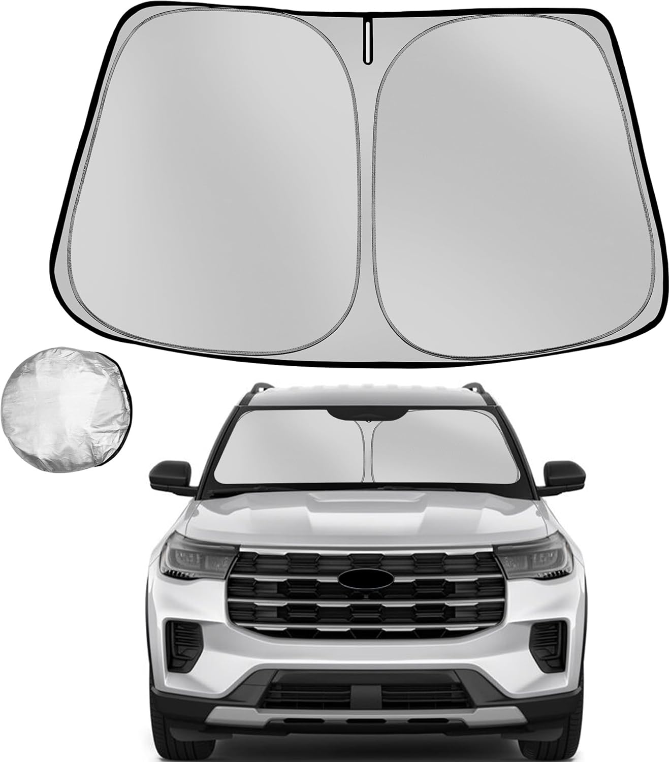 Windshield Sun Shade for 2020-2025 Ford Explorer SUV Foldable Sun Sunshade for Car Front Window Blocks UV Rays and Heat Automotive Interior Protector Custom Fit Accessories
