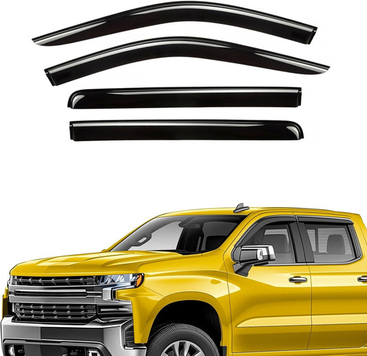 Extra Durable Window Deflectors Tape-On Window Visors Rain Guards Fit for Chevrolet (Chevy) Silverado 1500 2019-2025 Crew Cab, Sun Visors, Wind Vent for Shades, Exterior Car Accessories - 4pcs. AG0798