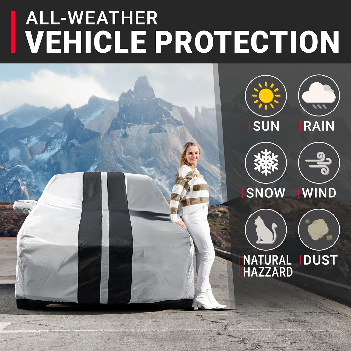 iCarCover Custom Car Cover for Pontiac Sunbird Wagon (1983-1988) Waterproof All-Weather Rain Snow UV Sun Protector Full Exterior Indoor Outdoor Car Cover (Stripe - Gray/Black)