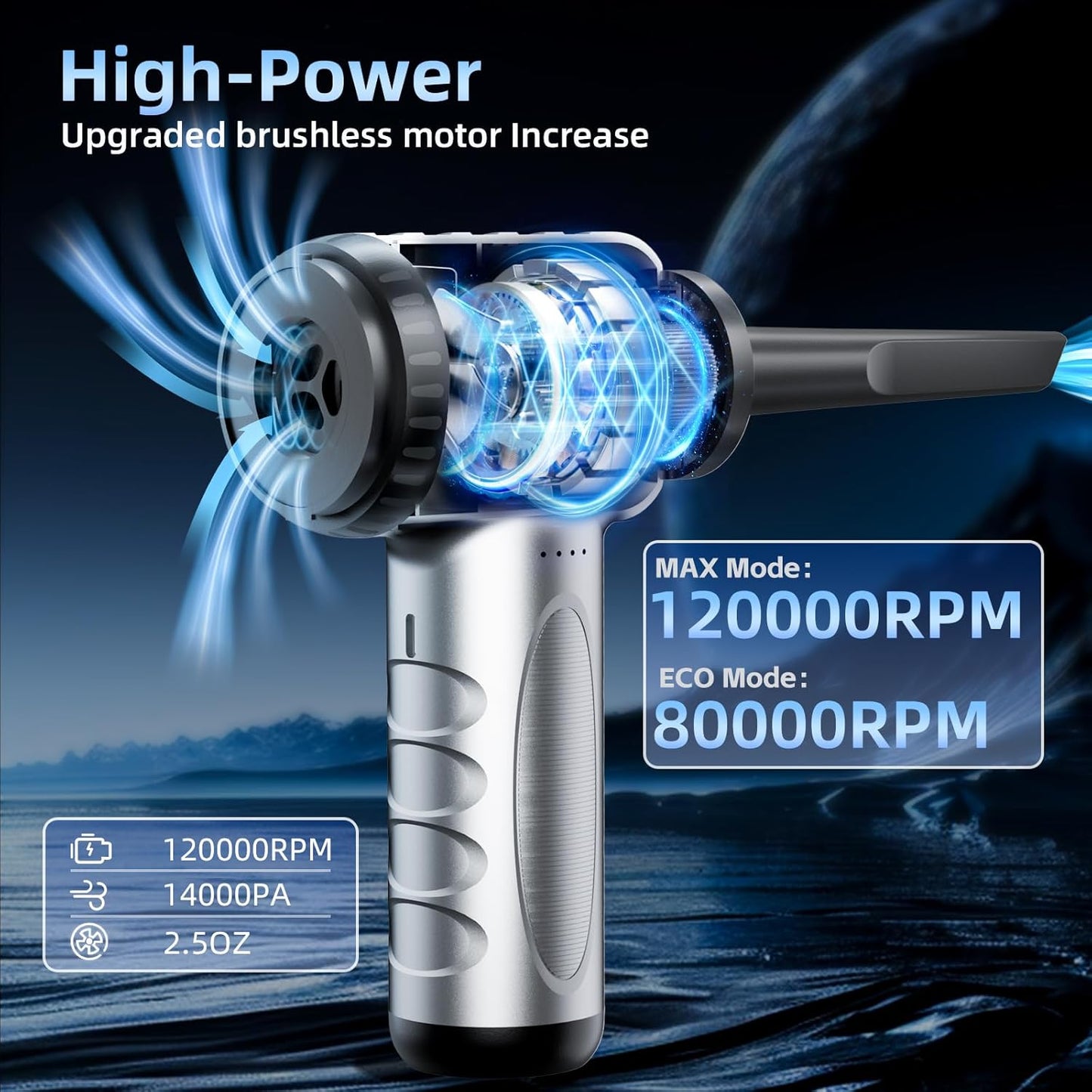 2-in-1 Car Vacuum & Air Duster 70W/16kpa/1200000RPM/35 Mins,High Powerful Dust Cleaner Portable Compressed Air Blower,Lightweight Handheld Mini Vacuum for Car/Home/Office