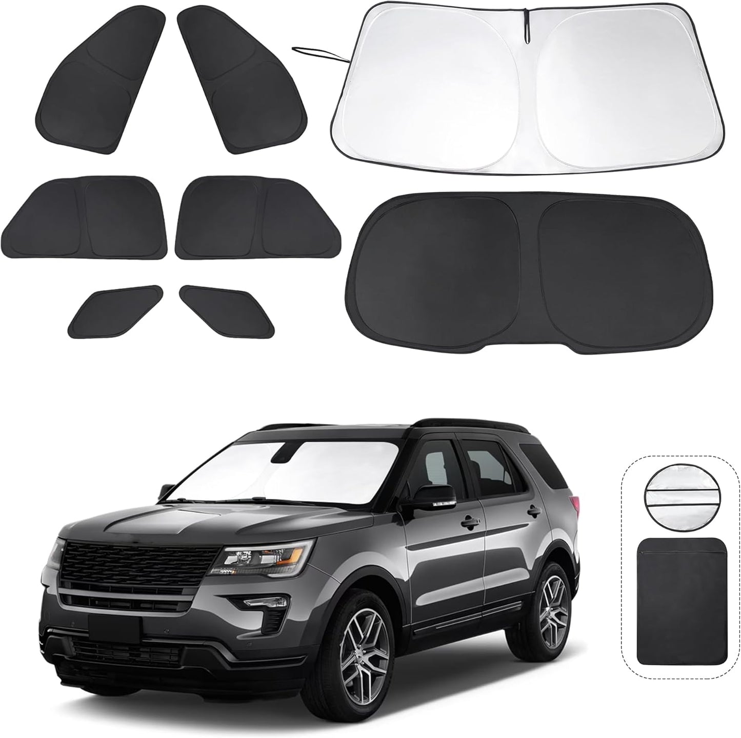 TINGLU Window Shades for Ford Explorer SUV 2011-2019 Accessories Full Windows Rear Triangular Windshield Sun Shade Sun UV Rays Privacy Protection 8PCS