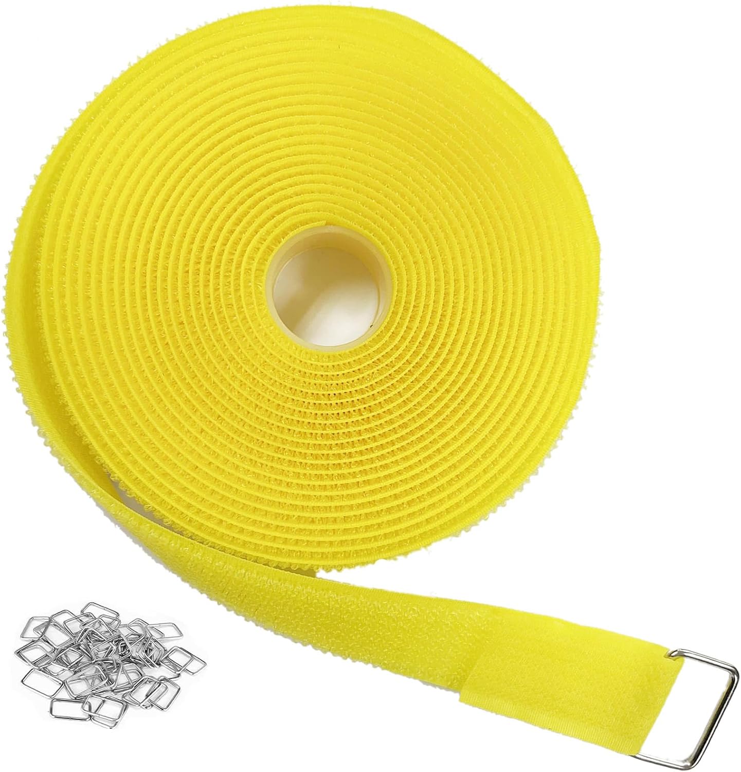 1"x16ft Hook and Loop Straps with 25 Metal Buckles, Adjustable Fastening Cable Straps, Cut-to-Length Cinch Strap, Reusable Nylon Securing Cord Ties for Organizer or Storage, 1 inch Wide,Yellow