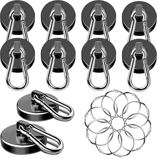 MIKEDE Magnetic Hooks Heavy Duty, 110LBS+ Strong Neodymium Magnets with Swivel Carabiner Hook, Black Magnetic Hangers Magnet Hooks for Locker, Home, Cruise Cabin, Office - 10 Pack