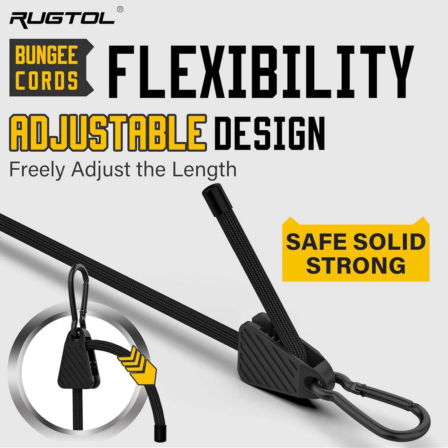 Adjustable Bungee Cords with Hooks, 6 Pack Heavy Duty Outdoor Carabiner Bungee Cord, Black Super Elastic Bungee Straps Easily Adjust from 7" to 36", Great for Cargo, Camping, Bike Racks, Tents