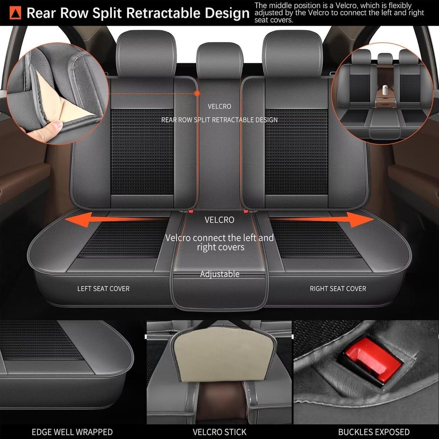 Seat Covers Fit for Toyota Camry: 2012-2025 Car Seat Covers Full Set 5 Seats Leather Ice Silk Breathable Waterproof Automotive Seat Cushion Protector (Black & Gray)