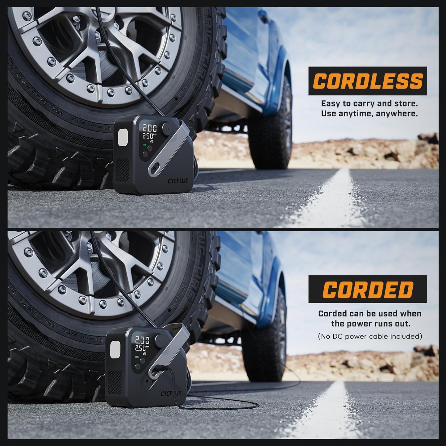 CYCPLUS AL7 Tire Inflator Portable Air Compressor for Trucks & Pickups – 4X Faster High-Powered Tire Inflator, Portable Design for Heavy-duty Vehicle & Inflatables, Dual-Use Type