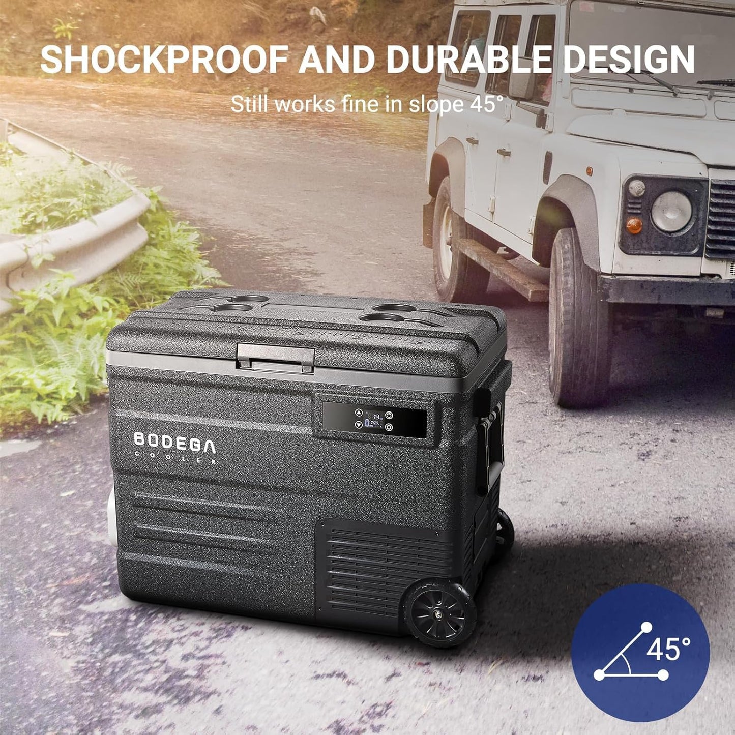 BODEGACOOLER 12 Volt Car Refrigerator,58QT(55L) Car Fridge with Wheels,RV Portable Freezer Single Zone,with APP Control,-4℉-68℉ Car Cooler,12/24V DC & 100-240V AC,for Travel,Camping,Outdoor,Vehicles