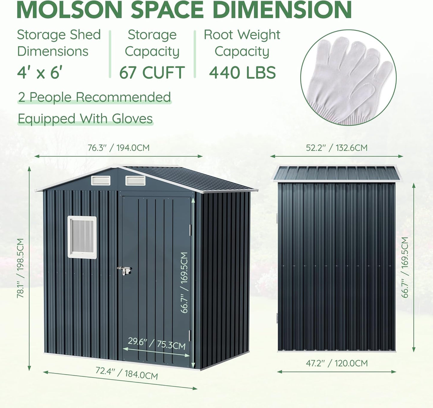 Breezz 6x4FT Outdoor Steel Storage Shed with Clear Window, Lockable Doors, Weather-Resistant Metal Tool Shed for Garden, Backyard, Patio, and Utility Storage