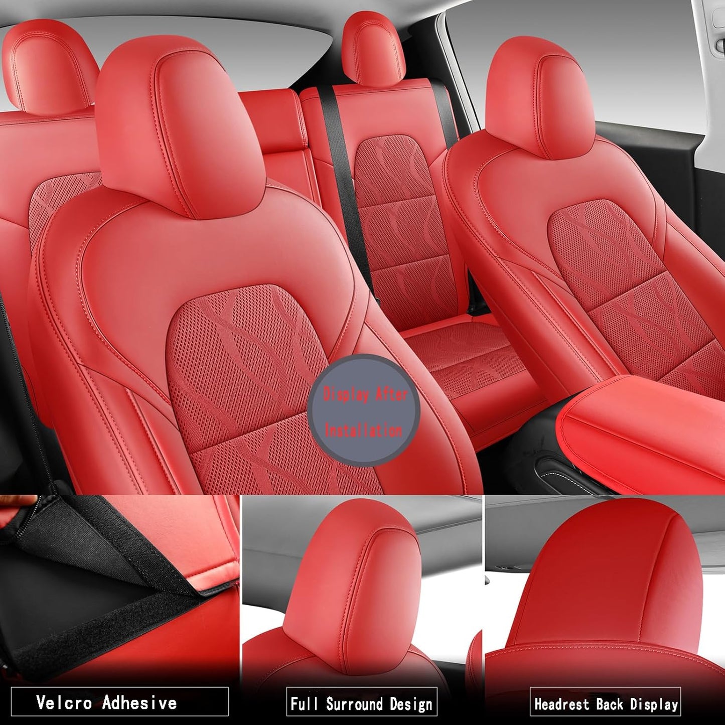 Tesla Model Y Seat Cover Full Set, Faux Leather Tesla Car Seat Cover, Perfect Suitable for Tesla Model Y 2020 2021 2022 2023 2024 2025 (Red)