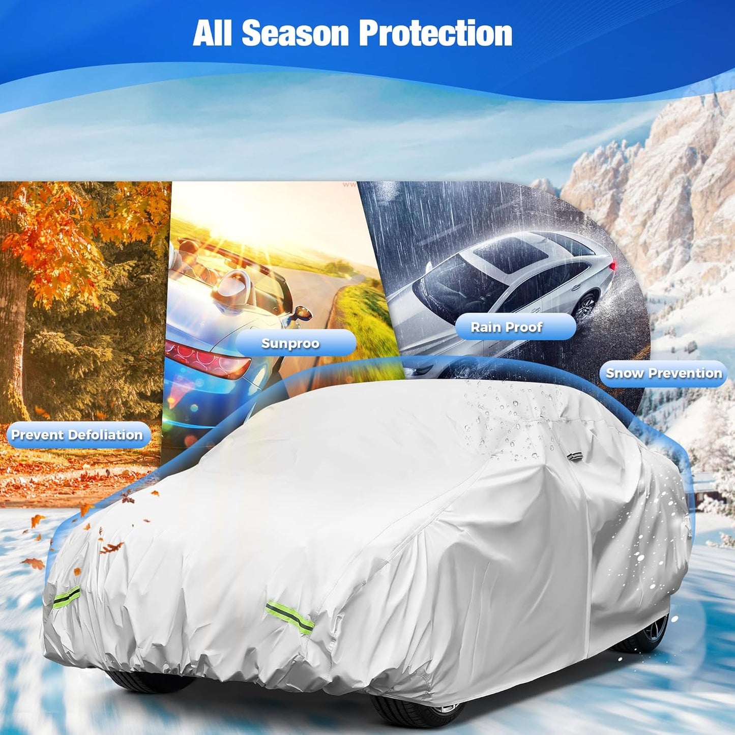 YOLENY Car Cover Waterproof All Weather Full Exterior Covers with Zipper,Universal Fit SedanToyota 86/Supra,Nissan 370Z/350Z,Audi A3,Kia Spectra,Acura Integra,Dodge Viper etc.(UP to 171 inch)