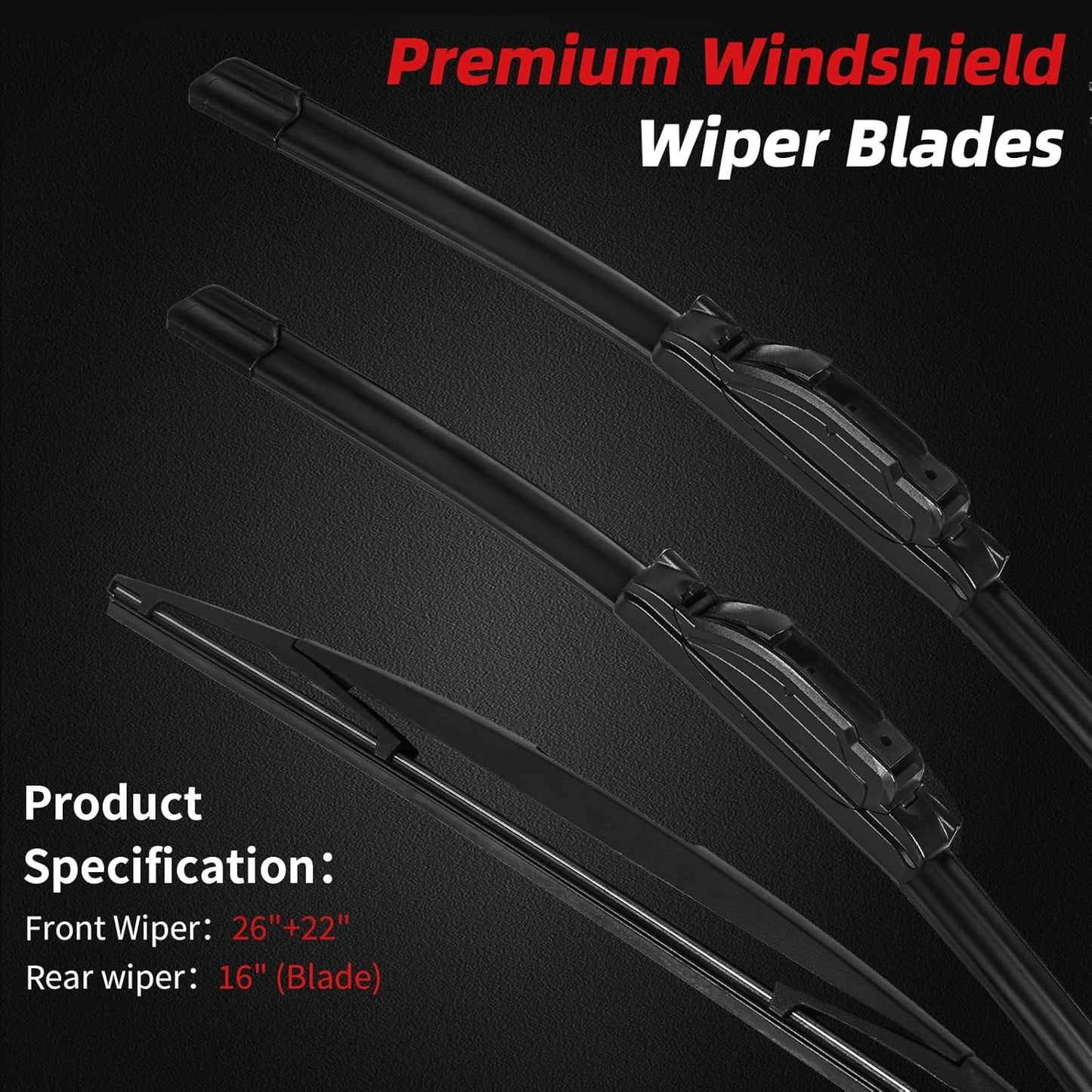 OTUAYAUTO Premium Windshield Wiper Blades - Replacement for Honda Odyssey 2005-2022 - Precision Fit, All-Weather Performance, Front and Rear Wiper Blades, J/U Hook - 26"+22"+16" (Pack of 3)