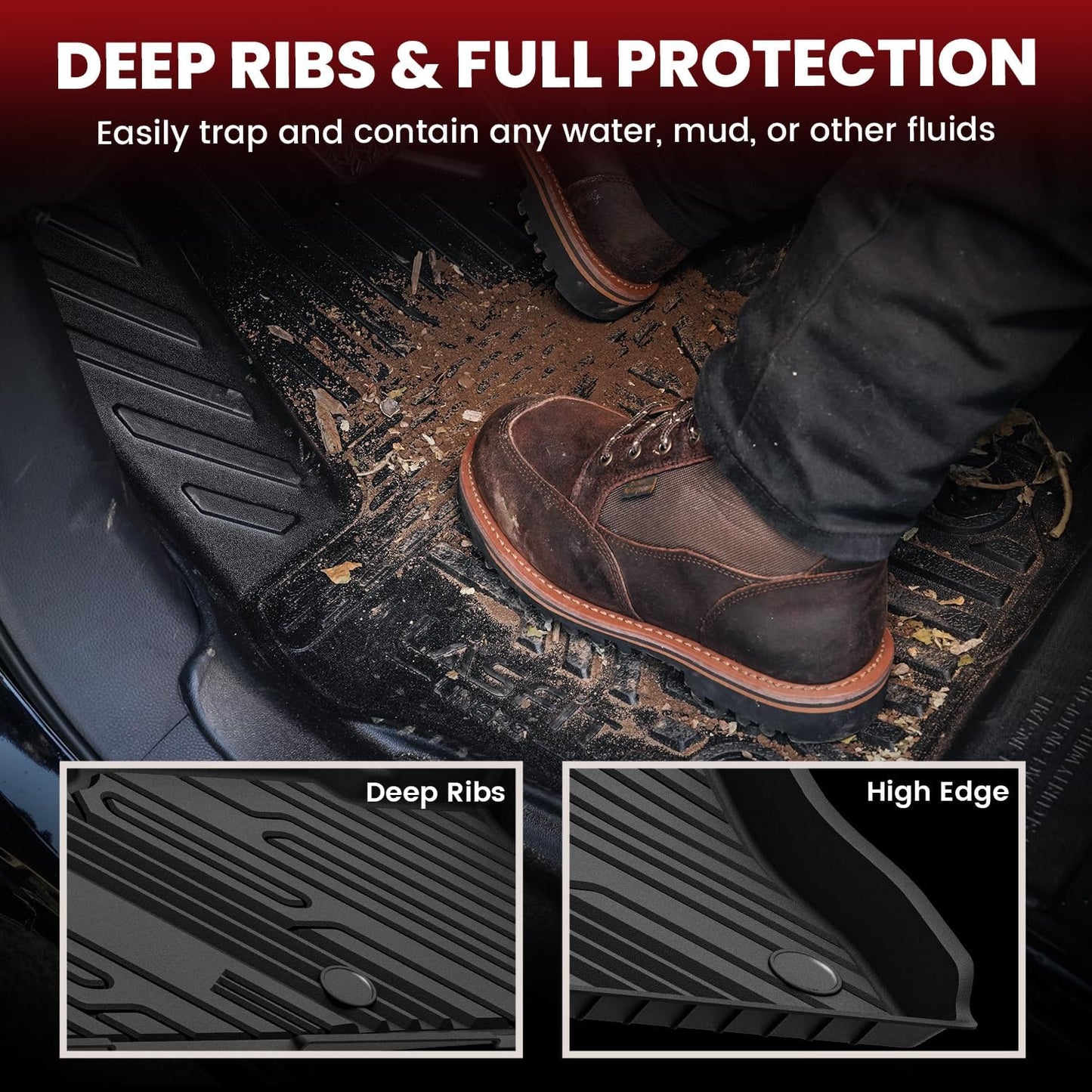 LASFIT Floor Mats for Ford Explorer 2020-2025 7 Passenger TPE All Weather Protector Anti-Slip Floor Liners, 2025 2024 2023 2022 2021 2020 Explorer 7 Seats Accessories, 1st& 2nd& 3rd Row, 4pcs Black