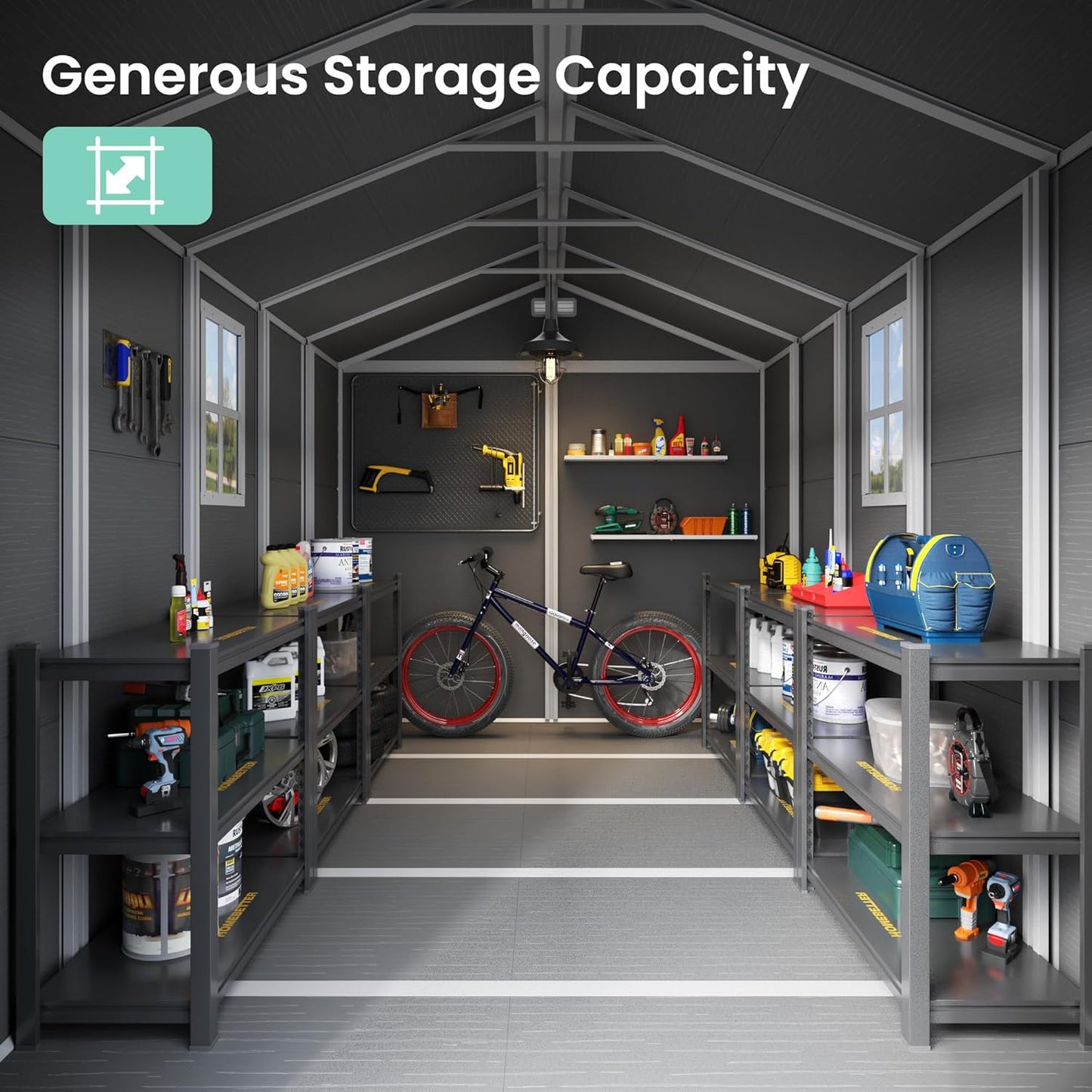 UDPATIO Outdoor Storage Shed 7.5x10.7 FT, Grey & White Resin & Steel Shed with Lockable Door for Backyard, Patio, Lawn