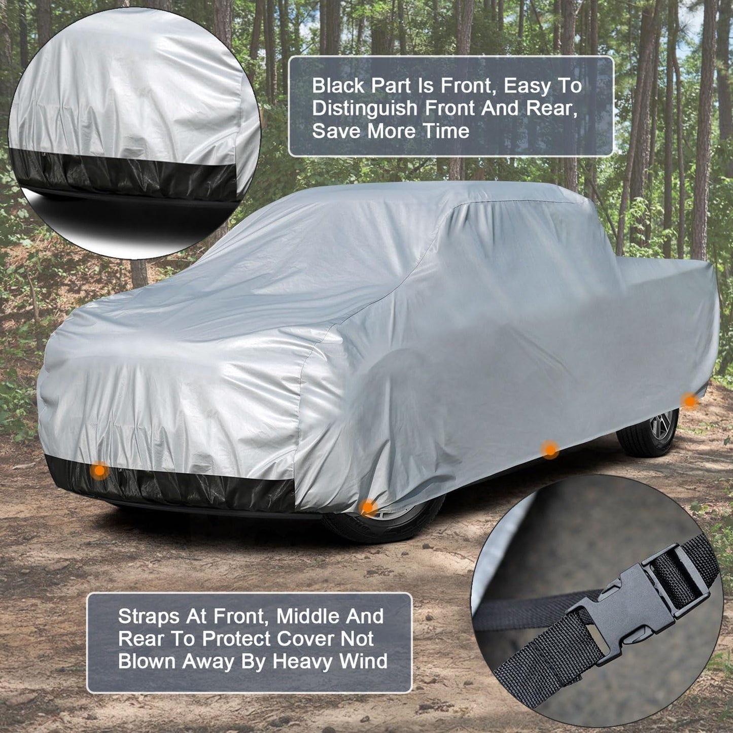 Kayme Mid-Size Truck Cover Waterproof All Weather, Heavy Duty Outdoor Midsize Pickup Cover Sun Rain Protection, Universal Fit Ford Ranger Chevy Colorado GMC Canyon (Length Up to 220 inch) M+.Sliver