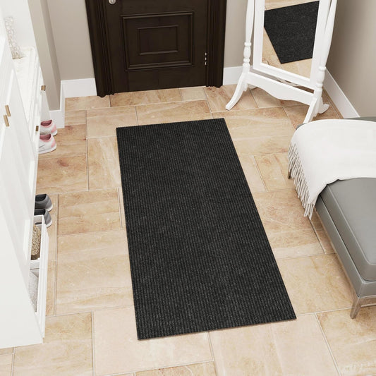Ottomanson 2' x 5' Hallway Runner with Scraper Pile Extra Durable Non-Slip Rug Mat for Indoor & Outdoor Use - Ideal for Kitchen, Entryway, Patio & Garage - High-Traffic Carpet, Black