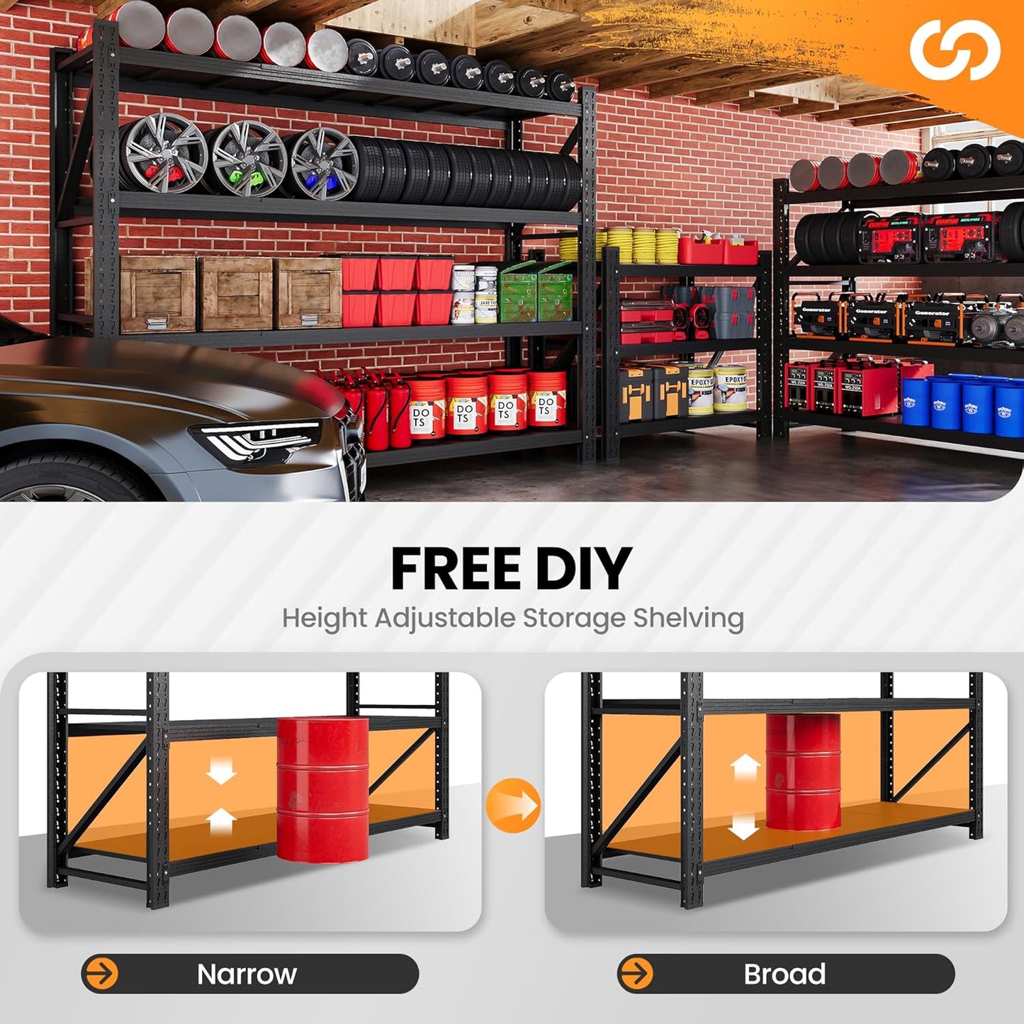 79” W Garage Shelving Heavy Duty, 7000LBS Metal Storage Shelves, 4 Tier Storage Rack Shelf, Steel Industrial Shelving, Adjustable Standing Shelf for Basement/Warehouse 79" W x 24" D x 79" H, Black