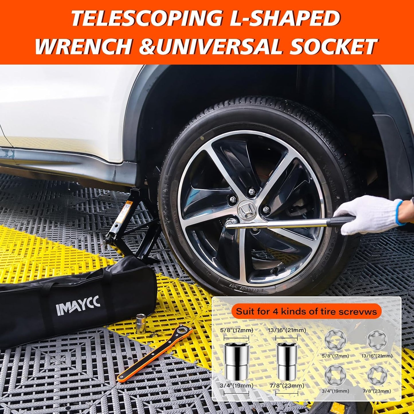 IMAYCC Scissor Jack for Car/SUV/MPV - Heavy Duty 3.0 Ton (6614 lbs) Car Jack kit with Hand Crank Trolley Lifter, Portable Emergency Tire Change kit with Wheel Wrench.