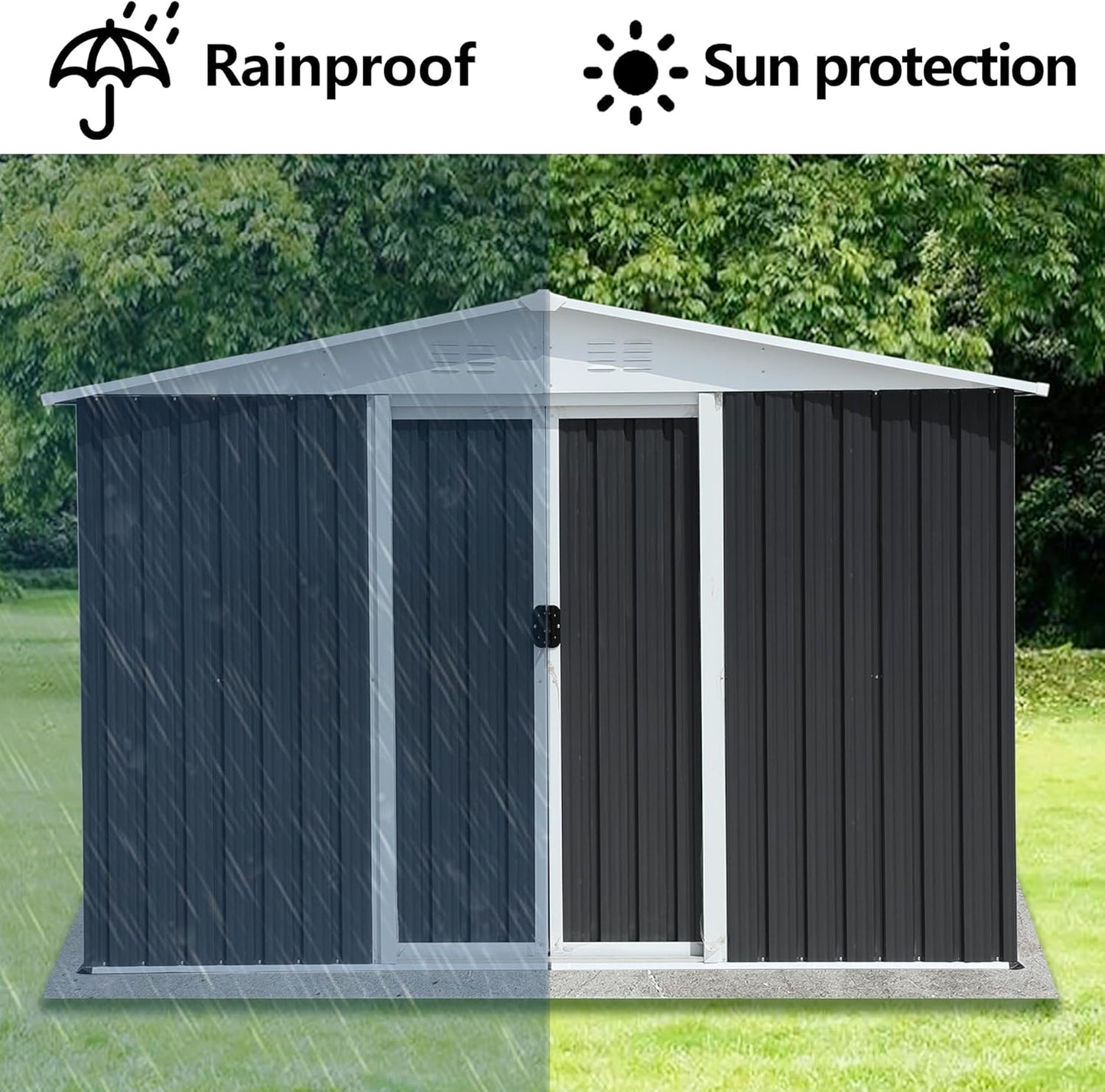 6x8 FT Outdoor Storage Shed, Metal Garden Shed with Lockable Sliding Doors, Outside Tool Shed with Sloped Roof & 4 Air Vents, Waterproof Storage Building for Backyard, Patio, Lawn, Gray