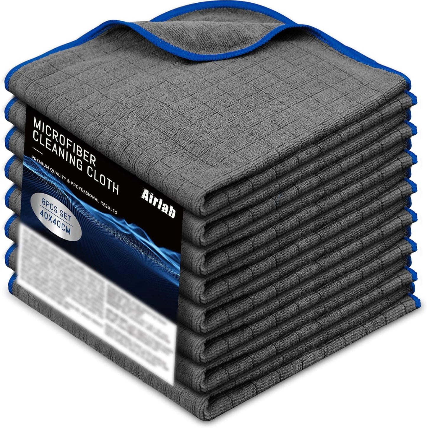 Airlab Microfiber Towels for Cars Wash Drying Auto Detailing, Highly Absorbent, Lint-Free, Streak-Free, All-Purpose Cleaning Cloths for Household, 16" x 16", Pack of 8, Grey