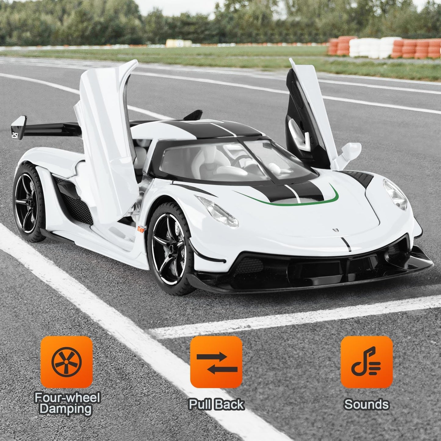 Toy Cars Model Jesko 1/22 Diecast Metal Sports Toy Cars for Boys, Alloy Collectible Model Car with Sound and Lights, Race Model Car for Kids
