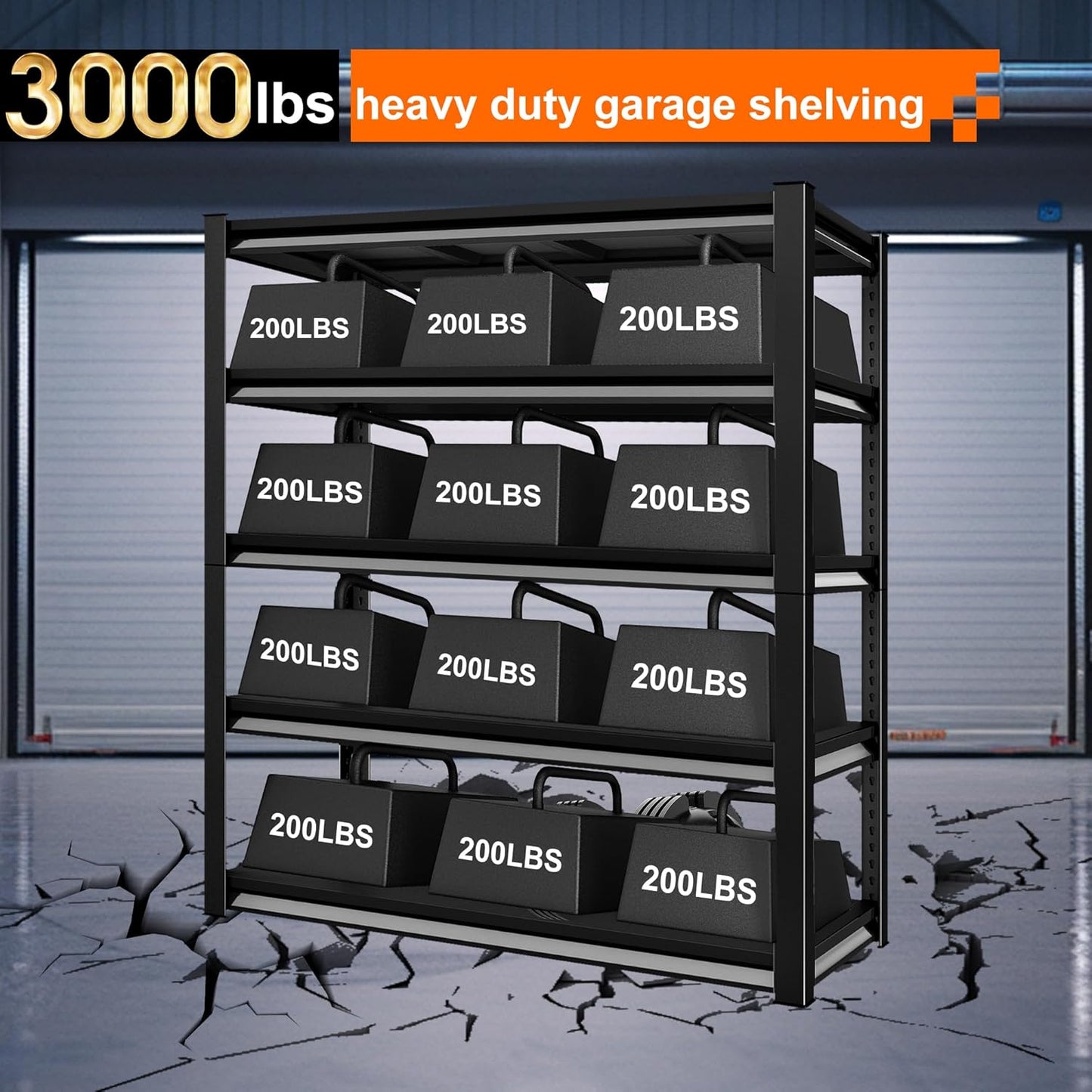 Heavy Duty Shelves, 48'W24'D78'H, 5-Tier Metal Shelves, 3000LBS Loads, Adjustable, Black, For Garages, Warehouses