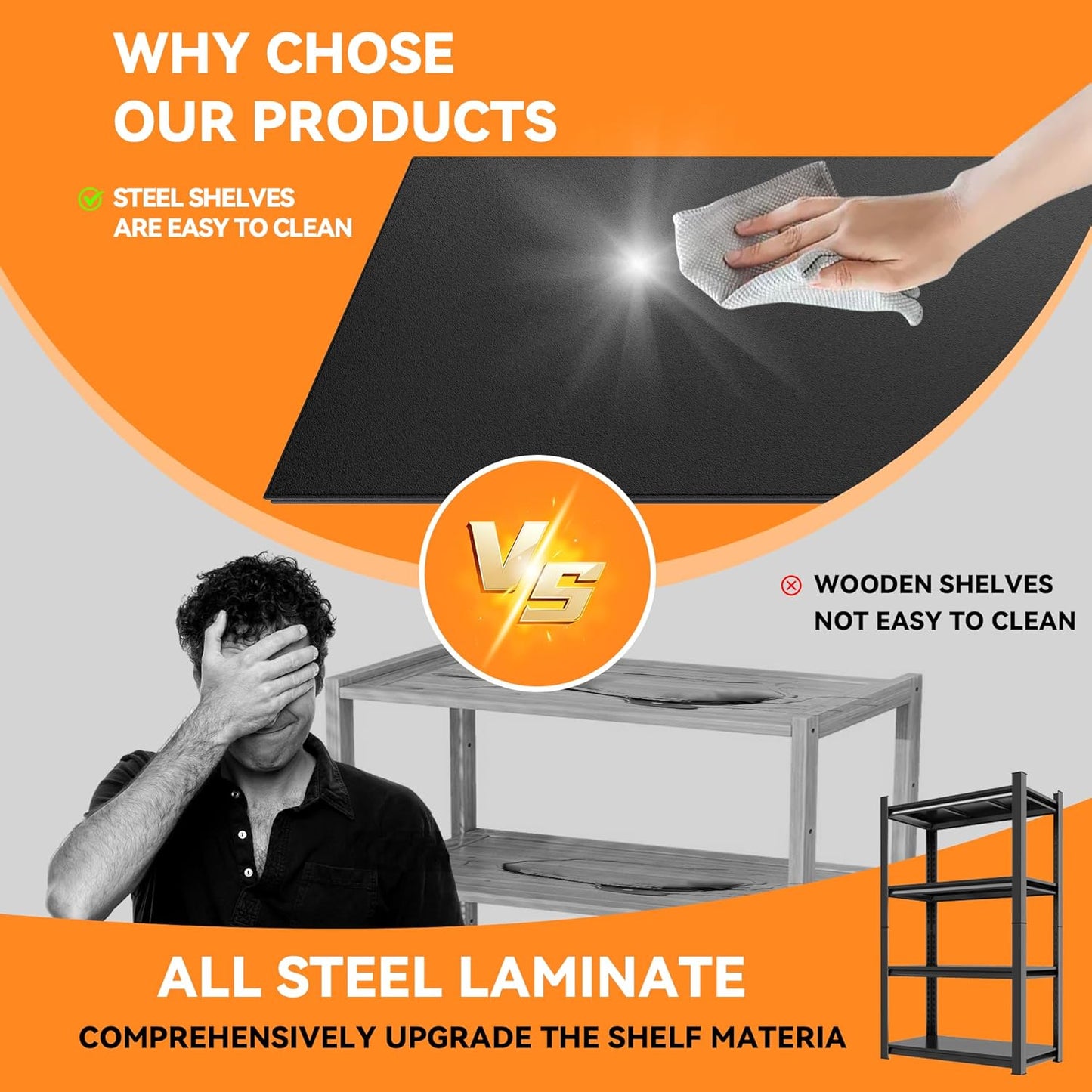 59"H Garage Shelving Heavy Duty Rack, 2400 LBS Large Capacity 4 Tier Adjustable Storage Shelves, Metal Industrial Shelving Units Utility Shelf for Basement and Warehouse, 59"H×23.6"W×13.8"D, Black