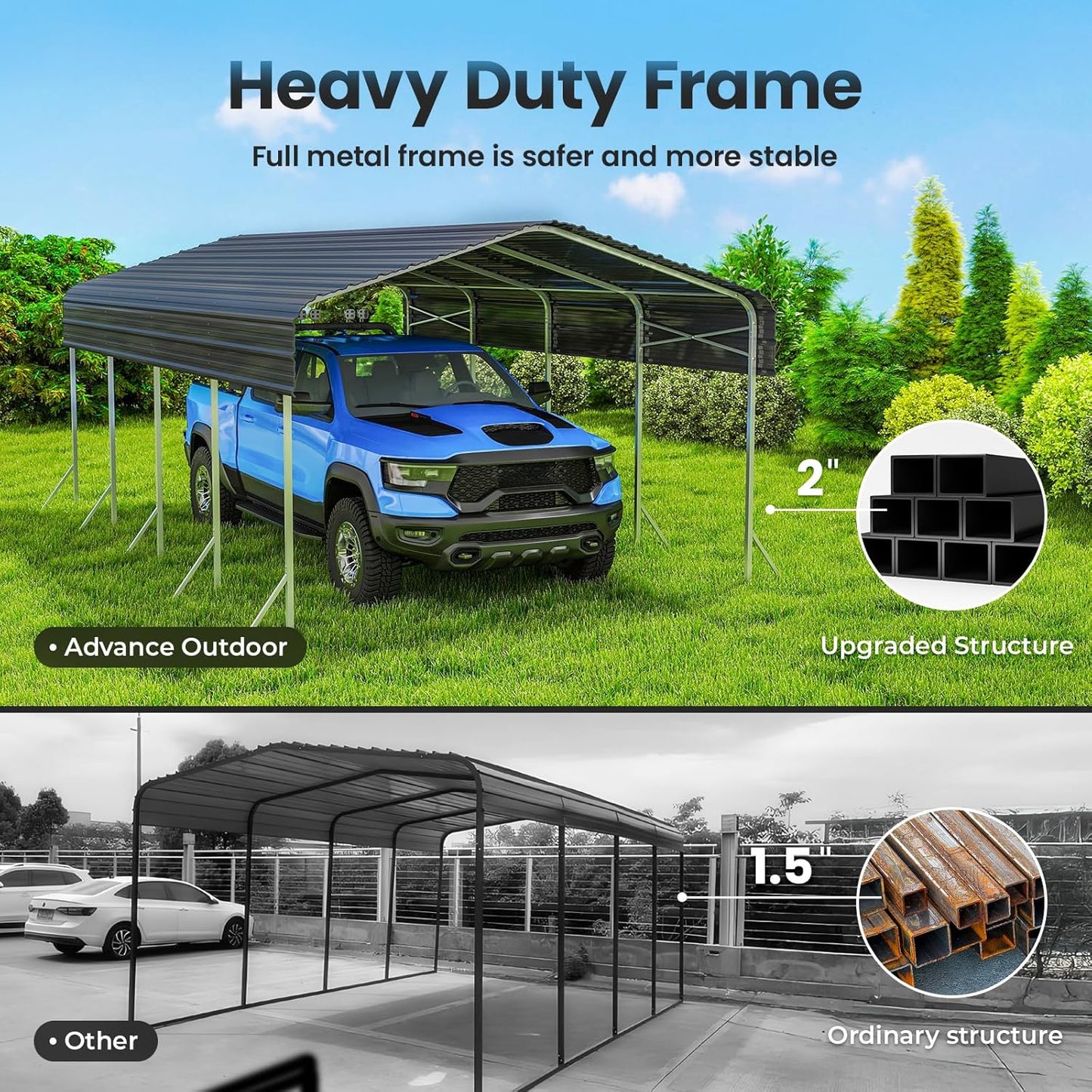 12x20Ft Carport, Heavy Duty Metal Car Port, All-Weather Protection, Easy Assembly for Cars, Trucks, Boats, Tractors, and Outdoor Storage