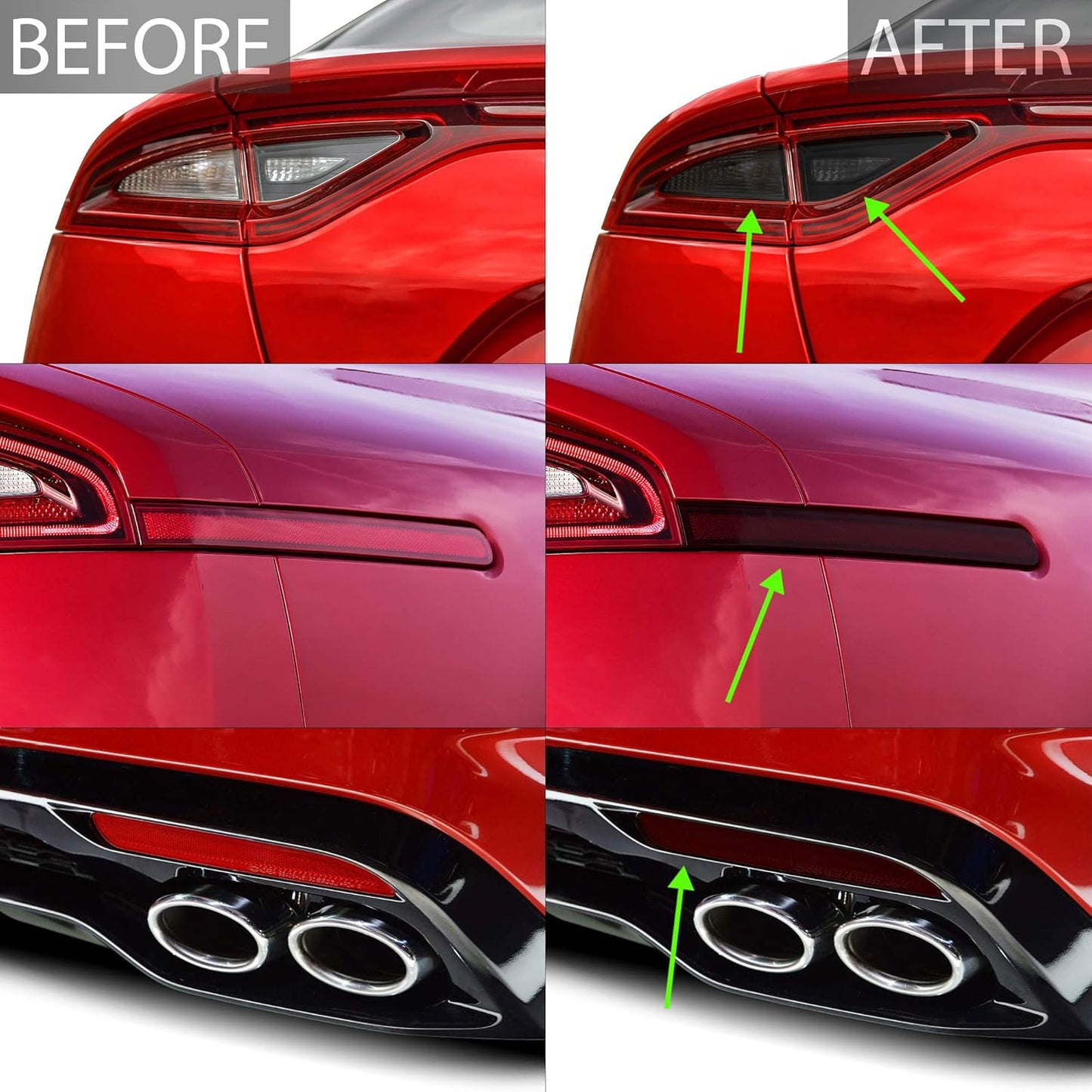 BOGAR TECH DESIGNS Tail Light Sidemarkers Rear Reflectors Lamp Precut Tint Kit Compatible with and Fits Kia Stinger GT (ONLY) 2018-2021, Dark