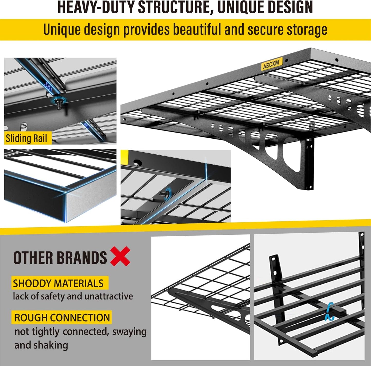 2x3ft 4Pack Wire Shelving Unit Heavy Duty Garage Storage Shelves Wall Mounted Black 1120lbs Load Capacity（24-inch-by-36-inch）