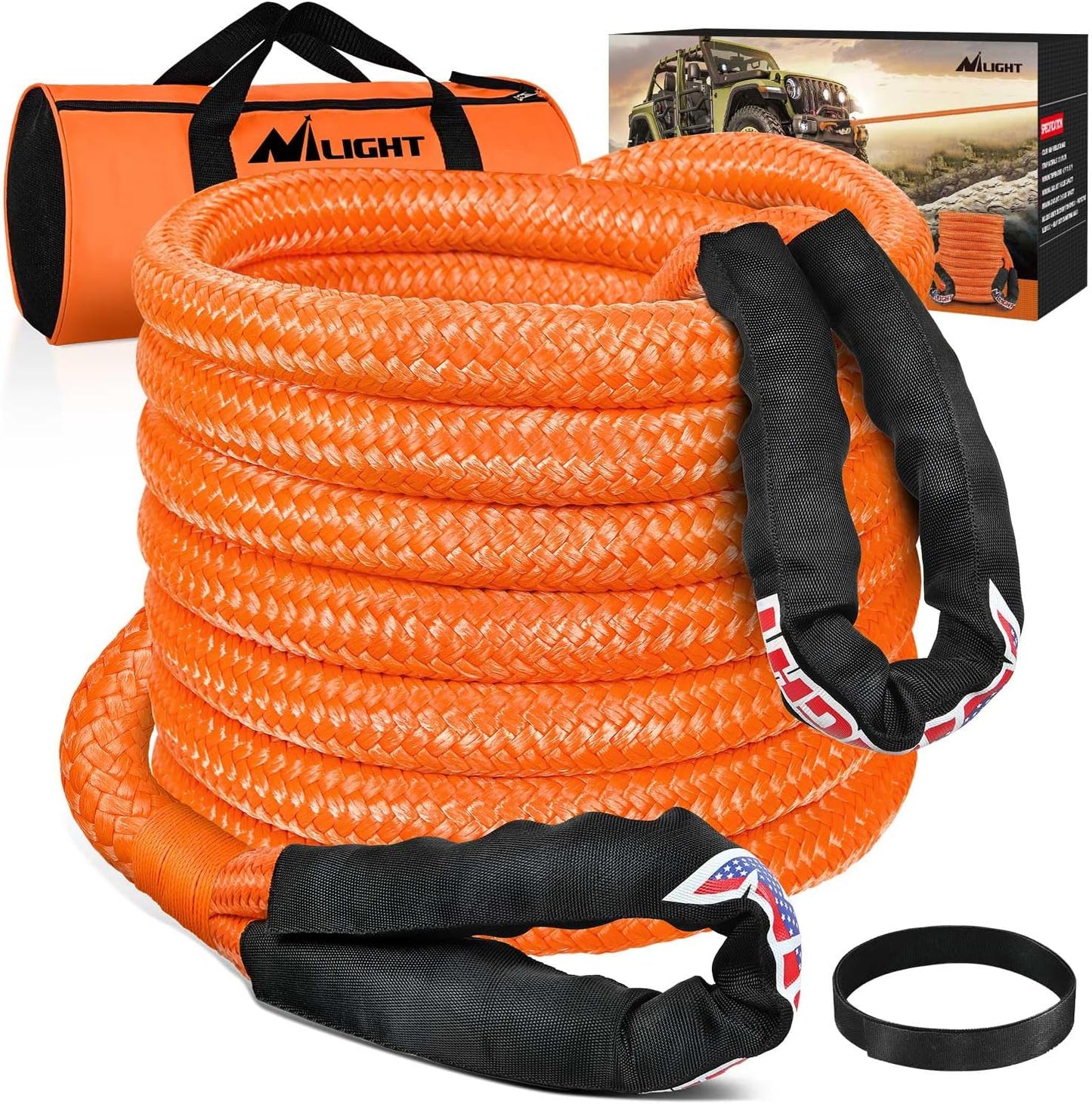 Nilight Kinetic Recovery Rope 28,600LBS 7/8" x 20ft Snatch Strap Heavy Duty Offroad Towing Strap Kit Vehicle Recovery kit for UTV ATV SUV Truck Car Jeep Tractor