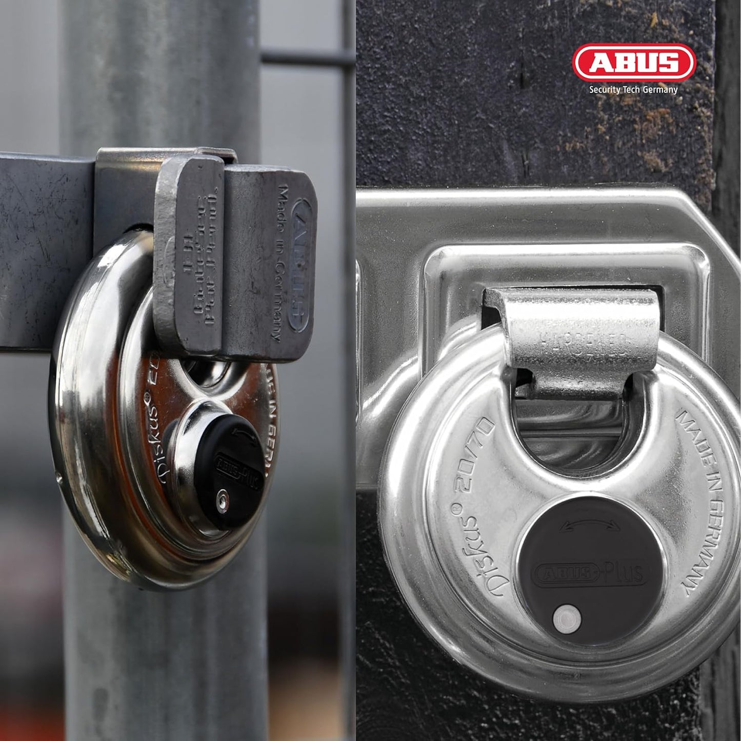 ABUS Diskus 20/70 Heavy Duty Stainless Steel Disk Padlock - Rustproof Lock with 3/8" Shackle - Made in Germany - Keyed Alike Code 323614