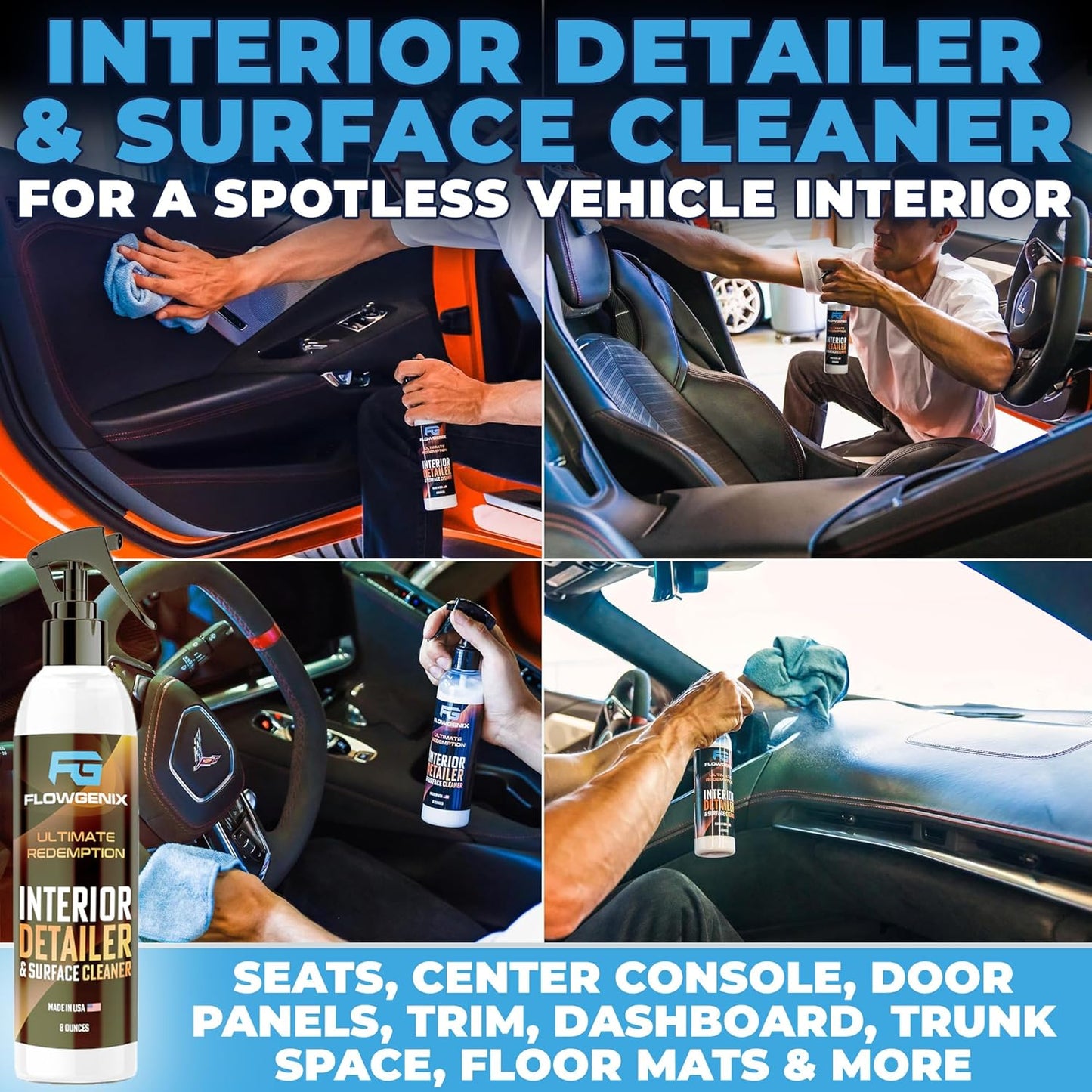 Interior Car Cleaner and Protectant Spray - Interior Detailer and Restoration for Seats, Upholstery, Dashboard, Vinyl, Trim & more - Automotive Detailing Spray for Cars, Motorcycle, RV