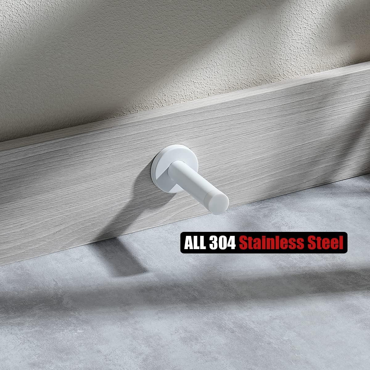 JQK Door Stopper White, 304 Stainless Steel Thicken 1mm Sound Dampening Door Stop Bumper Wall Protetor 4 Pack, DSB5-WH-P4