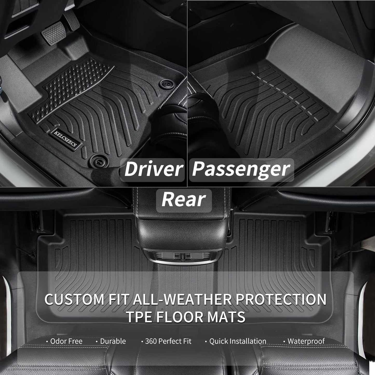 KELCSEECS® Floor Mats Custom for Honda Ridgeline 2025 2024 2023-2017 All Weather Protection TPE Duty Non-Slip Automotive Floor Liners Fits Front & 2nd Row Full Set Accessories, Black