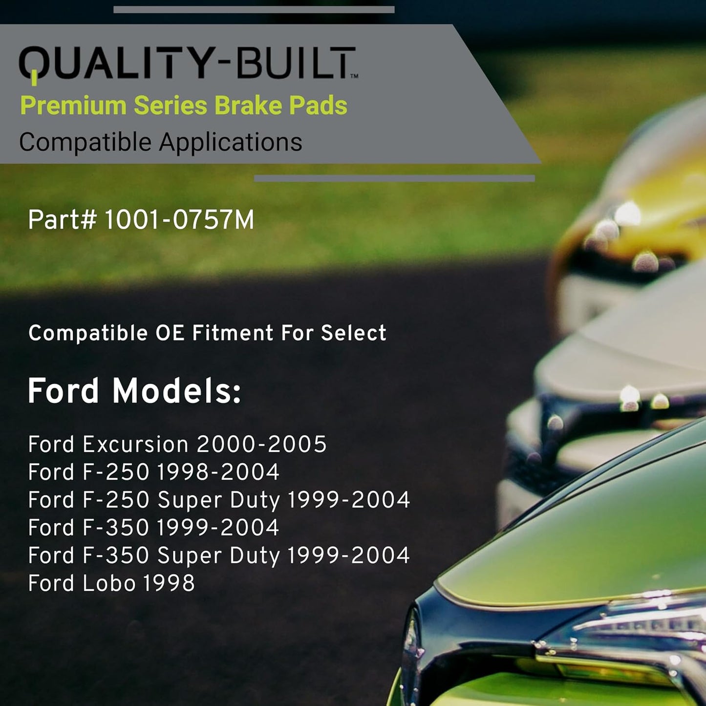 Premium Semi-Metallic Rear Brake Pads (1001-0757M) Compatible with Ford Excursion 2005-2000, F-250 2004-1998, F-250 Super Duty 2004-1999, F-350 2004-1999 & More