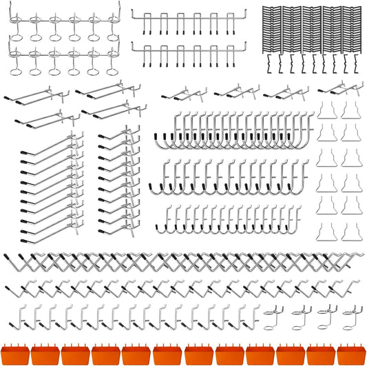 C&T 278 Piece Pegboard Hooks Assortment Kit, Pegboard Accessories Organizer Set with Bins, 1/8 and 1/4 in pegboard Hooks, for Hanging Tools, Organizing Various Tools,Garage Pegboard Wall Organization