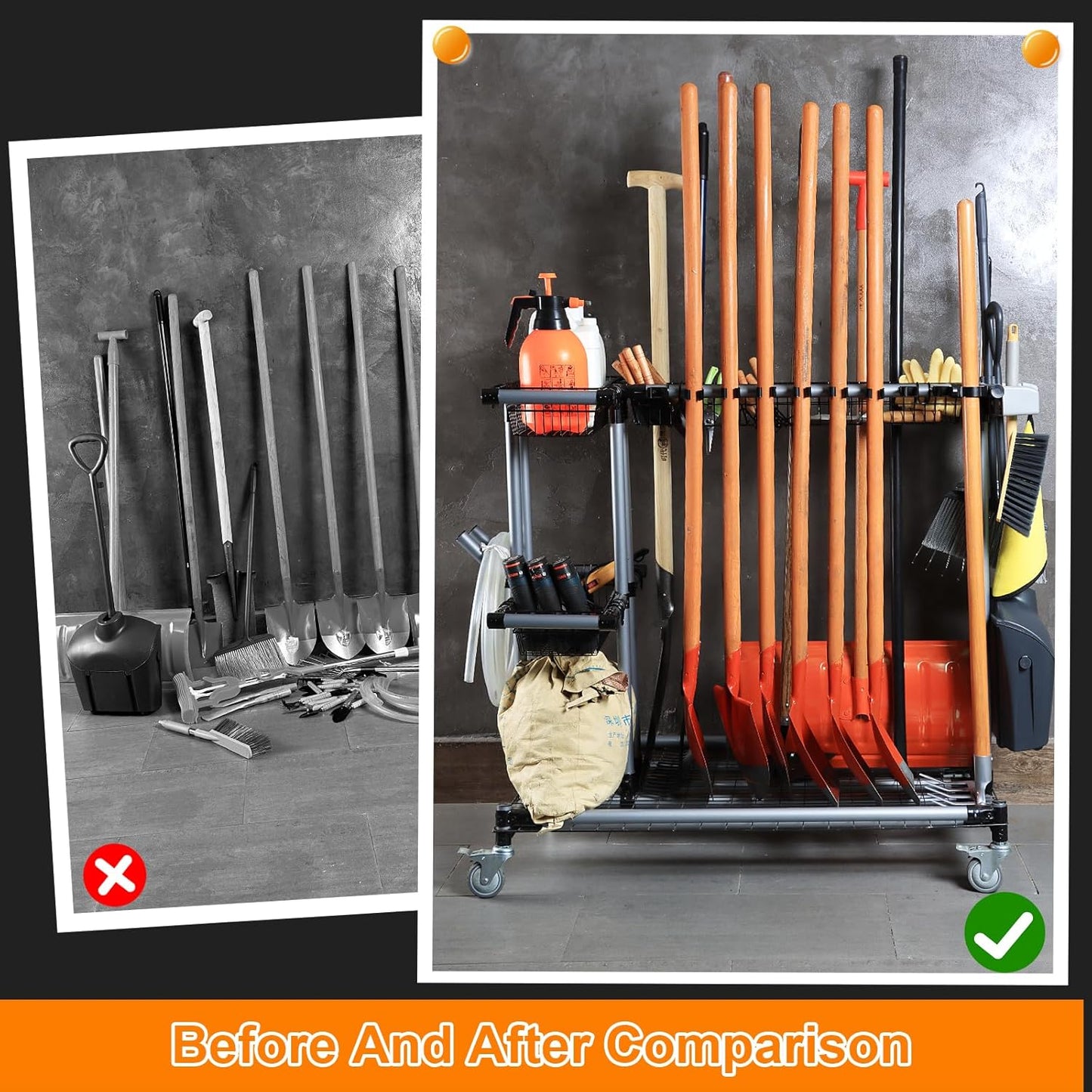 Ultimate Yard Tool Storage Rack with Rolling Casters – Organize All Your Garden Tools Effortlessly