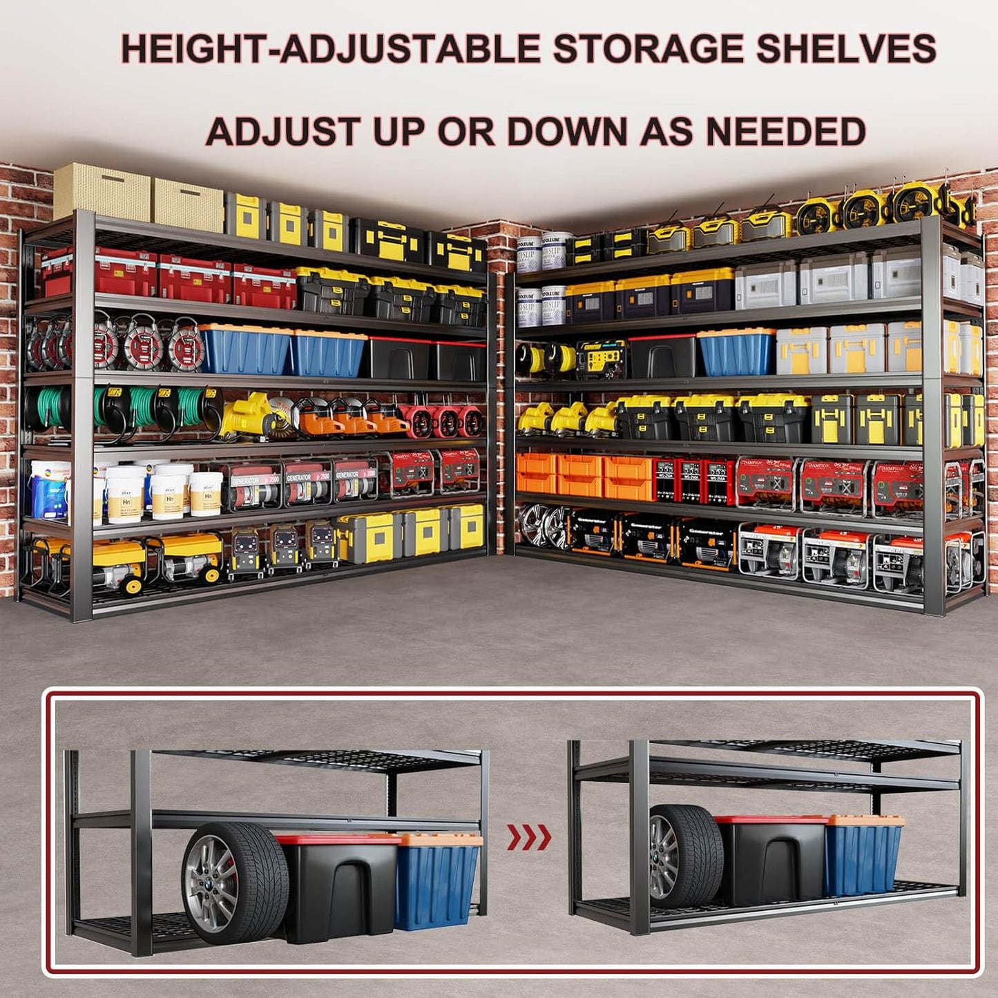 67" W Garage Shelving Heavy Duty, Adjustable 6 Tier Metal Shelves, Commercial Metal Shelf Rack, Industrial Shelving, 2 Pack