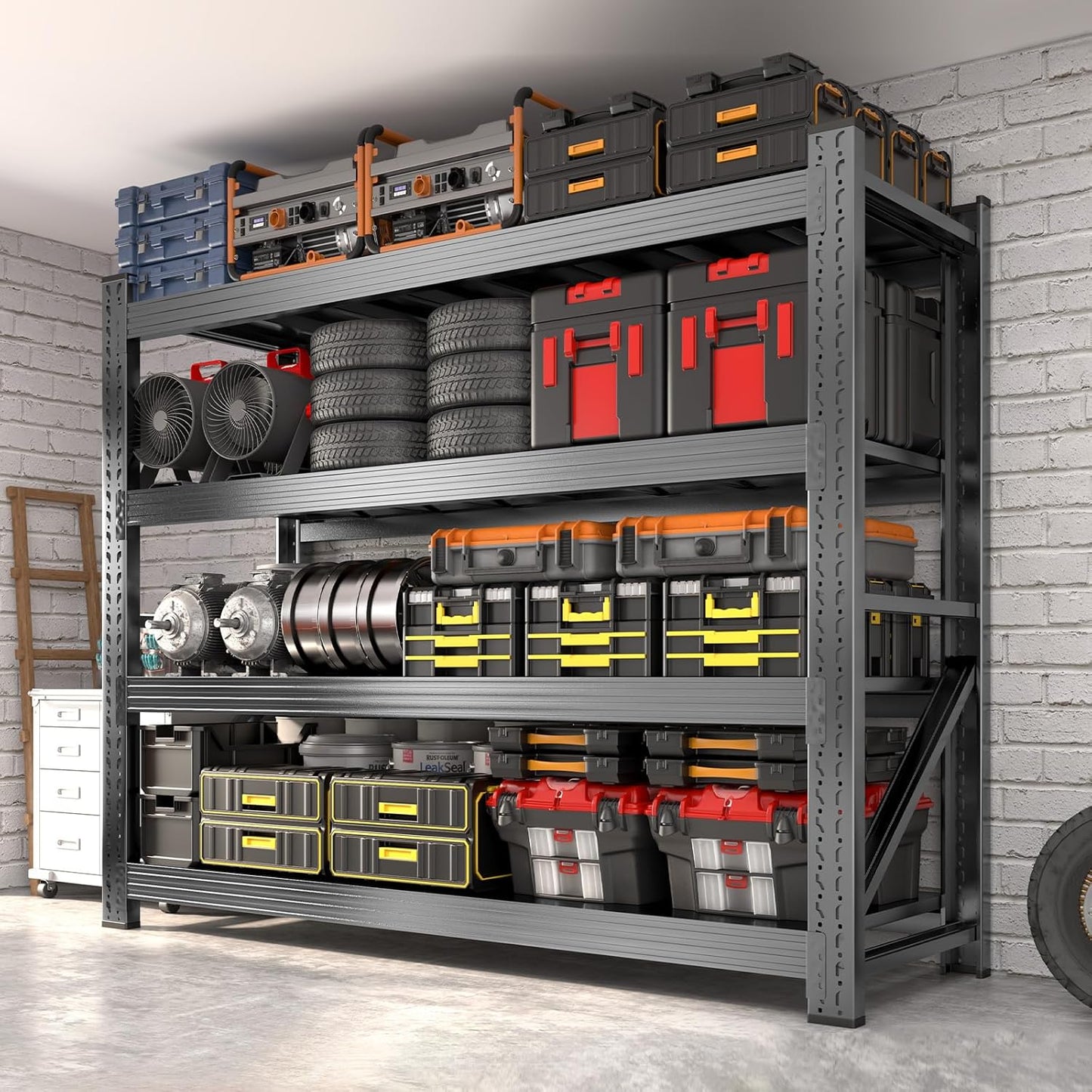 6000LBS Garage Shelving Heavy Duty, 4-Tier 59" W Storage Garage Shelves, Industrial Adjustable Metal Shelving Units for Garages, Warehouses, Kitchen, Black, 59" W x 24" D x 59" H