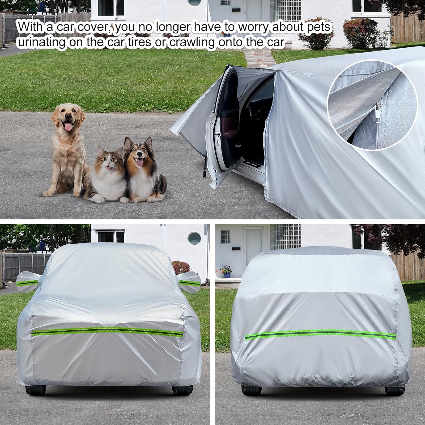 TUCAREST 6-Layers Premium Full Car Cover Hard Shell Zipper Design Waterproof All Weather Weatherproof UV Sun Protection Snow Dust Storm Resistant Outdoor with Straps (Fit for Sedan 205"- 216")