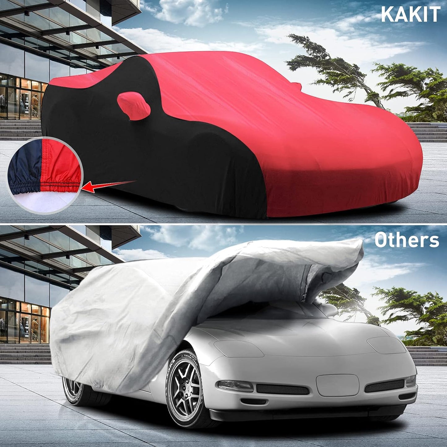 KAKIT Waterproof Car Cover Custom Fit for 1996-2004 C5 Stingray, UV Resistant Fade-Proof Cover for Chevy Corvette, Indoor & Outdoor Use (Red & Black Combo)