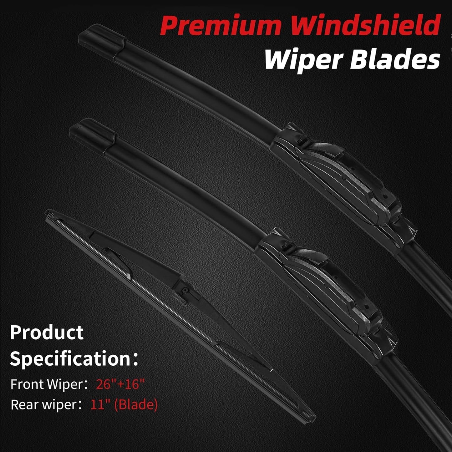 OTUAYAUTO Premium Windshield Wiper Blades - Replacement for Kia Sportage 2017-2023 - Precision Fit, All-Weather Performance, Front and Rear Wiper Blades, J/U Hook - 26"+16"+11" (Pack of 3)