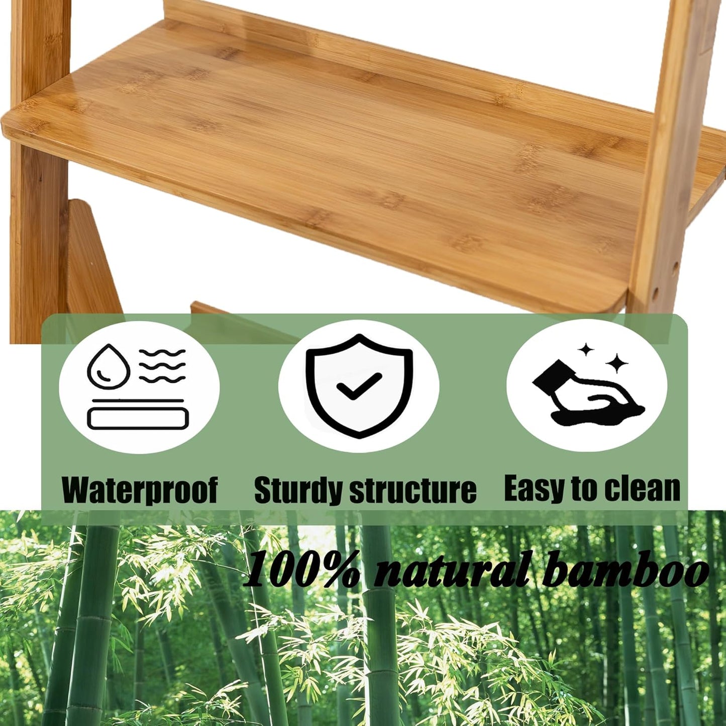 Maydear Bamboo Ladder Shelf Bookcase, 4-Tier Leaning Bookshelf Free Standing Organizer Storage Shelves for Living Room, Bedroom, Kitchen, Home Office, Balcony, Wood Color