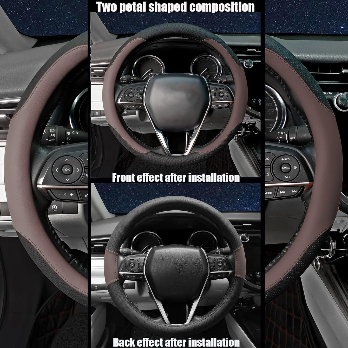 Steering Wheel Cover Standard Size Medium 14.5-15 inch, Breathable Microfiber Leather, Anti-Slip, Soft Grip, Universal Fit for Cars SUVs Trucks, Black and Chocolate Brown