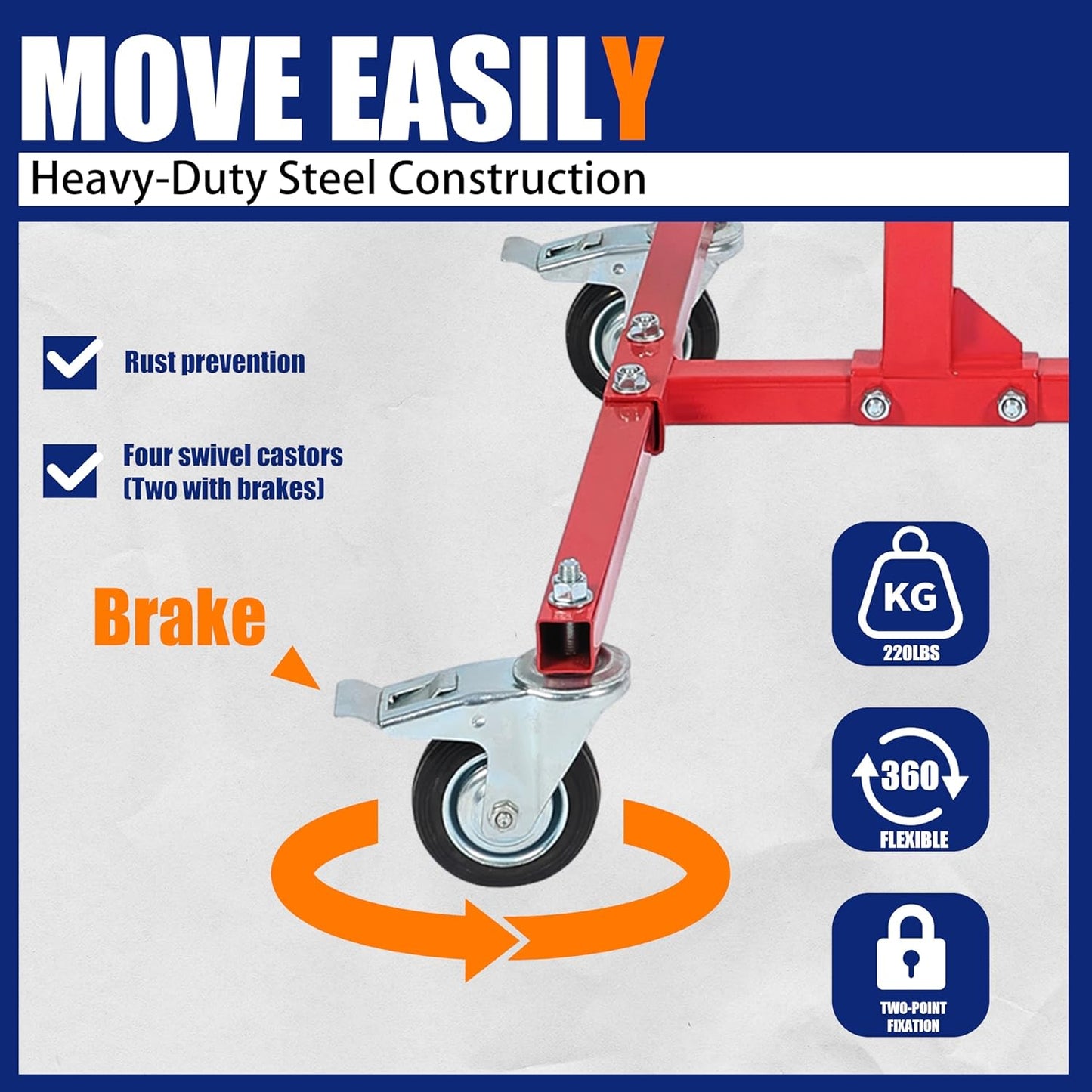 HECASA Adjustable Car Door Installer and Remover Jack Lift Hoist w/Swivel Castors & Straps Hoist Jack Stand Dolly Heavy Duty Auto Body Car Door Floor Jack Stand Steel Red