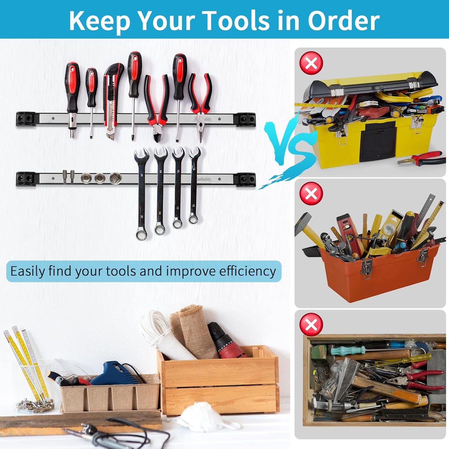 4 Pieces 24" Magnetic Tool Holder Strip, Stainless Steel Surface Tool Magnet Bar, Metal Tool Organizer Rack for Garage Organization, Easy To Install in Workshop, Mounting Screws Included