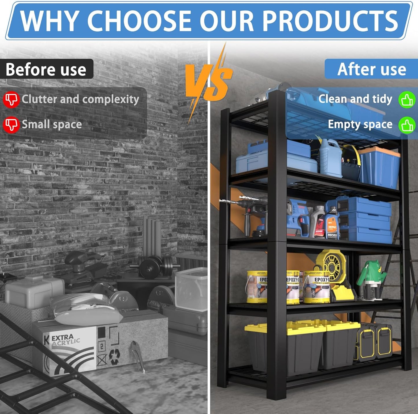 5-Tier Heavy Duty Garage Shelving Unit with Wire Shelves,3000 LBS Capacity Metal Storage Rack 72"H x 48"W x 20"D,Adjustable Boltless Steel Shelves for Garage,Basement,Pantry,Warehouse.3 Pack