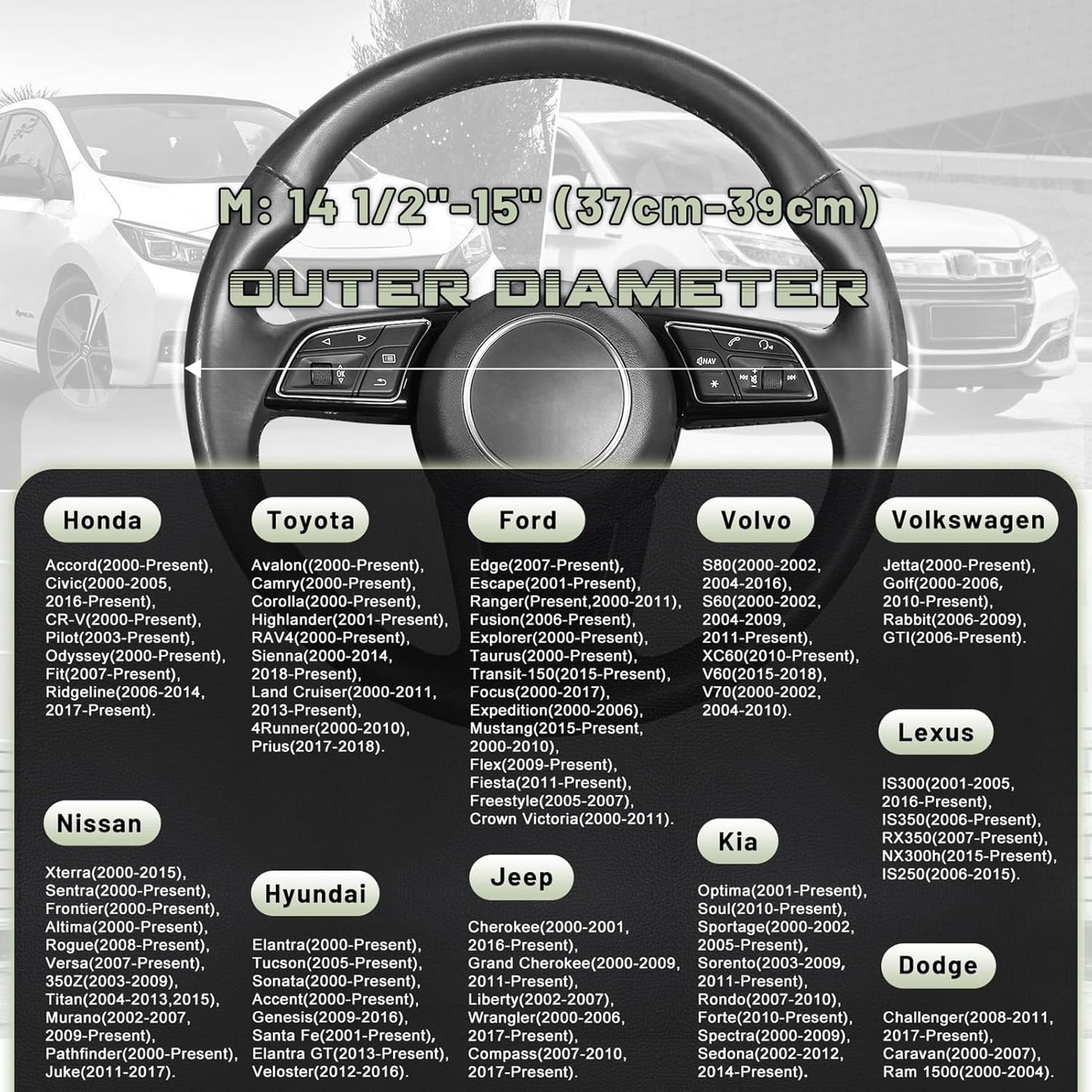 SEG Direct Steering Wheel Cover for Car, Standard Size 14.5-15 inch, Auto Interior Accessories, Black and Pastel Green